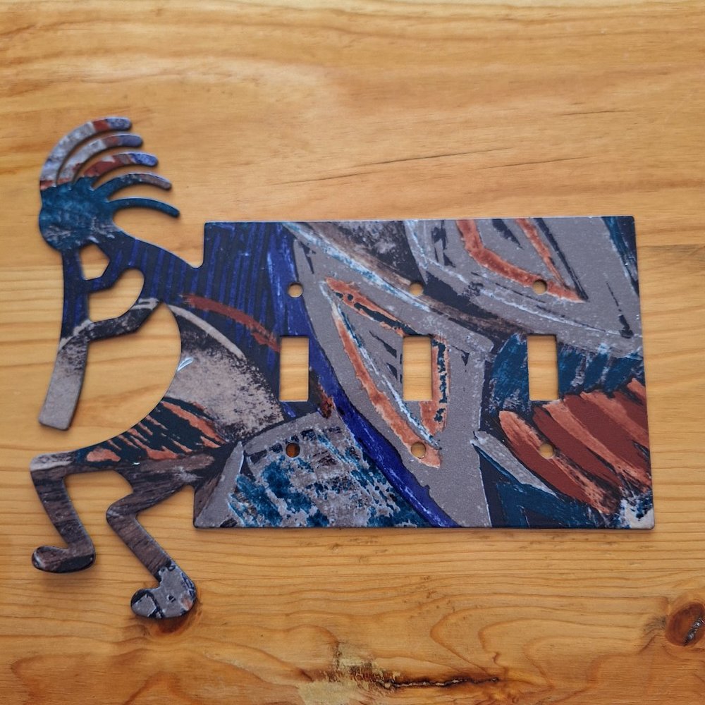 Lazart Productions Inc Kokopelli Artisan Reversible Metal 3-lightswtitch Plate - Picture 2 of 3